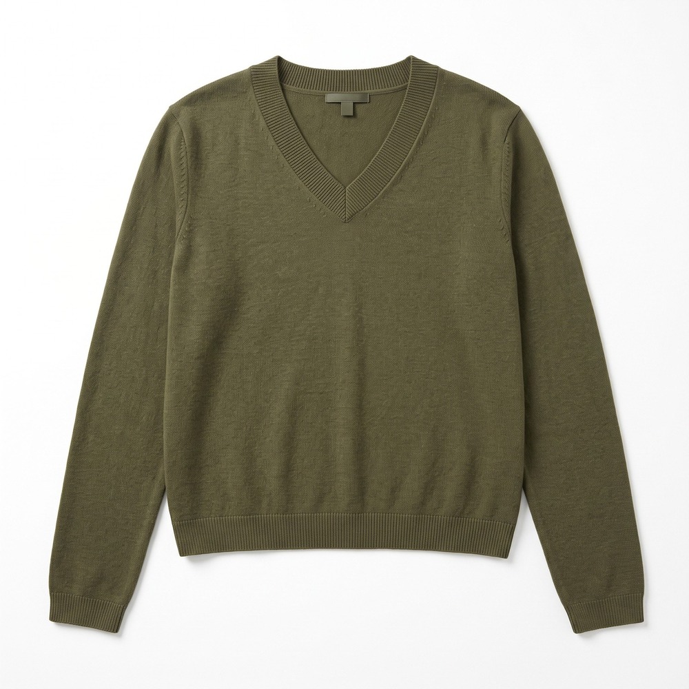 Gap L Olive Green Womens V-Neck Sweater Casual Cozy Boho Cotton Blend NWT
